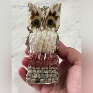 Vintage Seashell Owl Figurine Handcraft Beach Decor Shell Art Googly Eyes 4.5” H